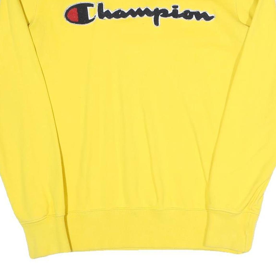 CHAMPION Mens Yellow Cotton Blend Crew Neck XS Logo Sweatshirt Pullover