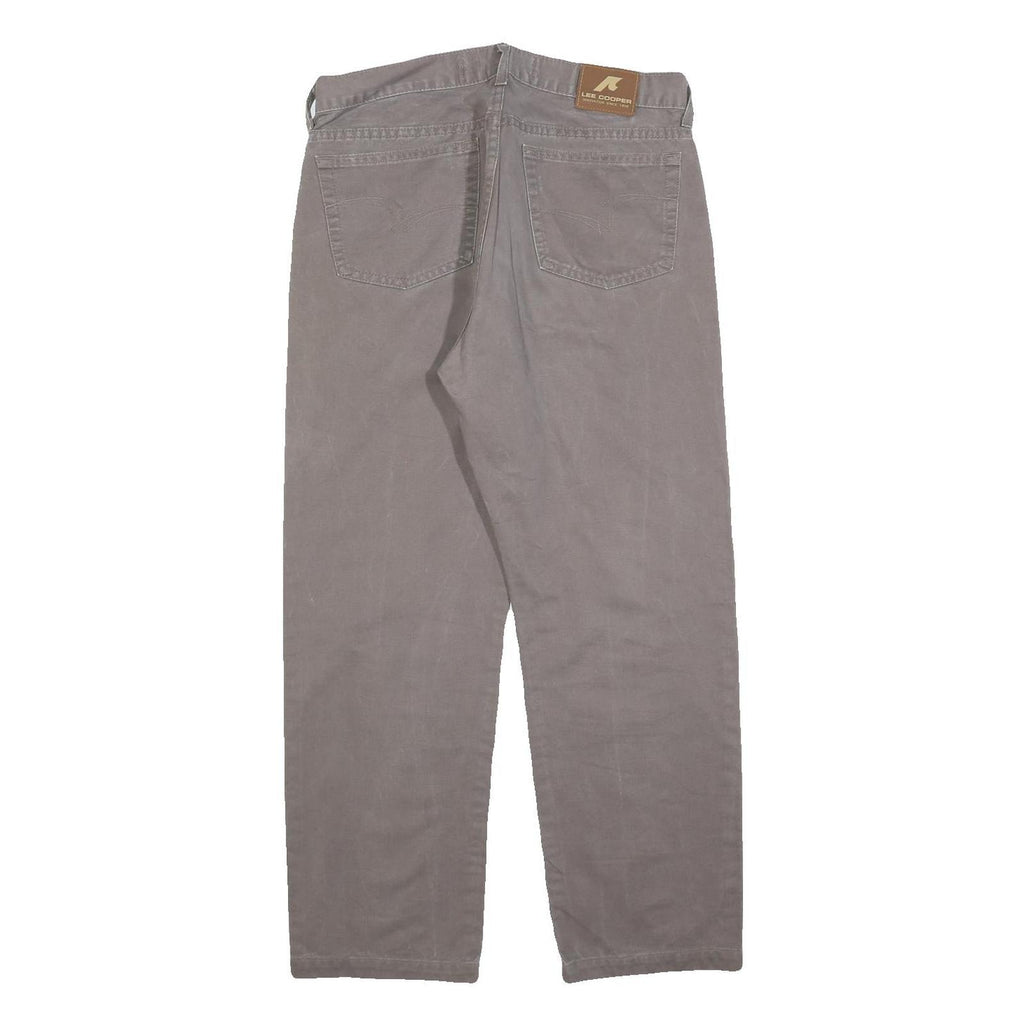 LEE COOPER Mens Cotton Blend Grey Relaxed Straight Trousers W34 L27 Zip Closure