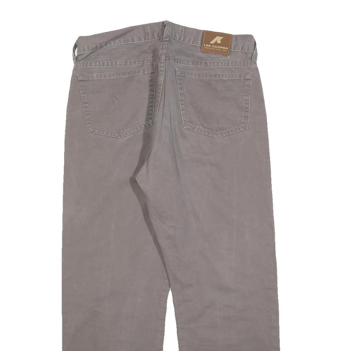 LEE COOPER Mens Cotton Blend Grey Relaxed Straight Trousers W34 L27 Zip Closure