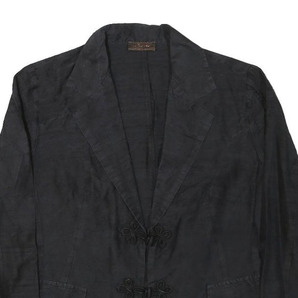 LUXURY Womens Black Rayon Tailored Jacket S Button Closure Plain Elegant