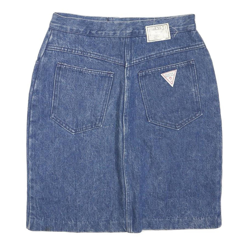 GUESS Womens Blue Denim Mini Cotton Blend Plain Skirt Size S Retro Style