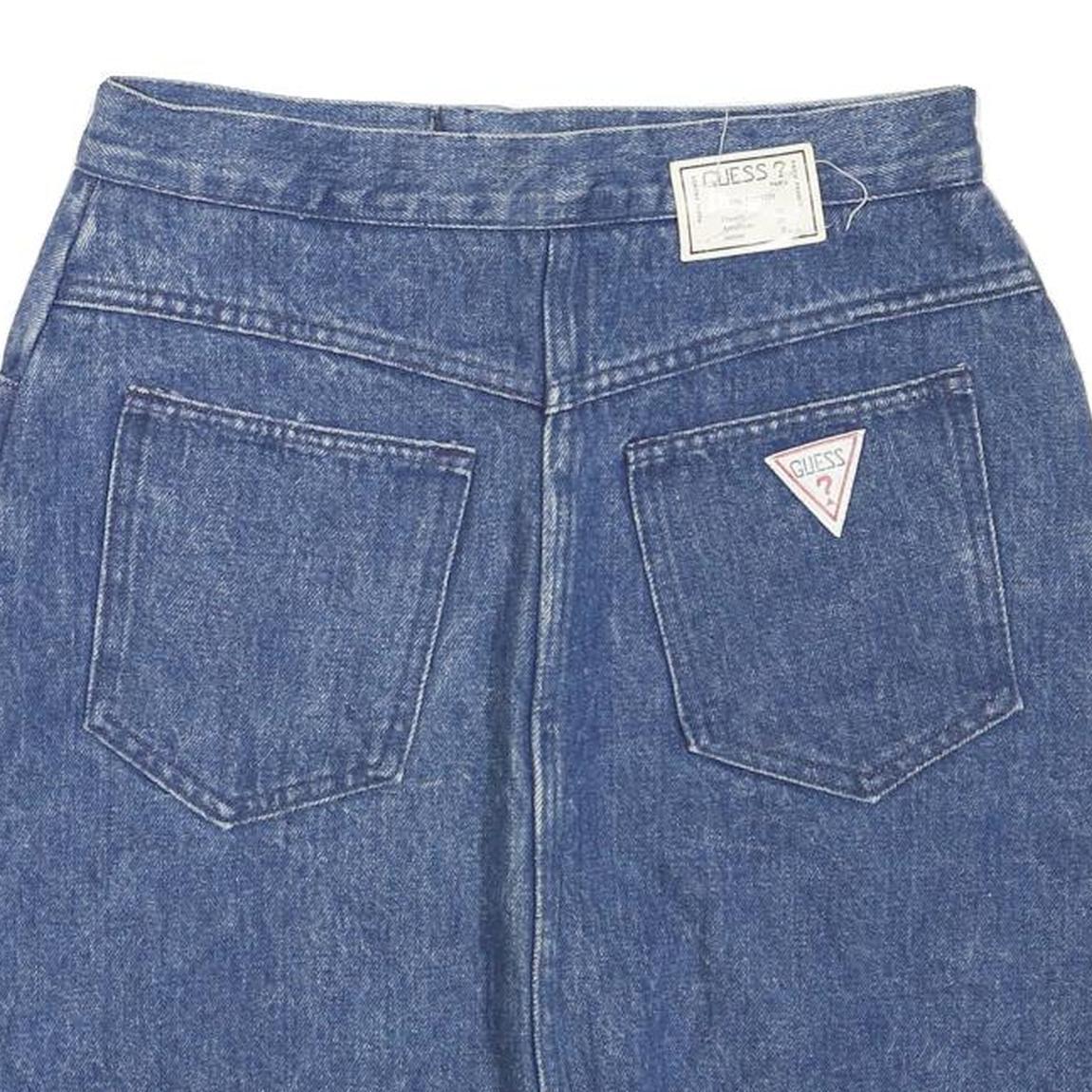 GUESS Womens Blue Denim Mini Cotton Blend Plain Skirt Size S Retro Style