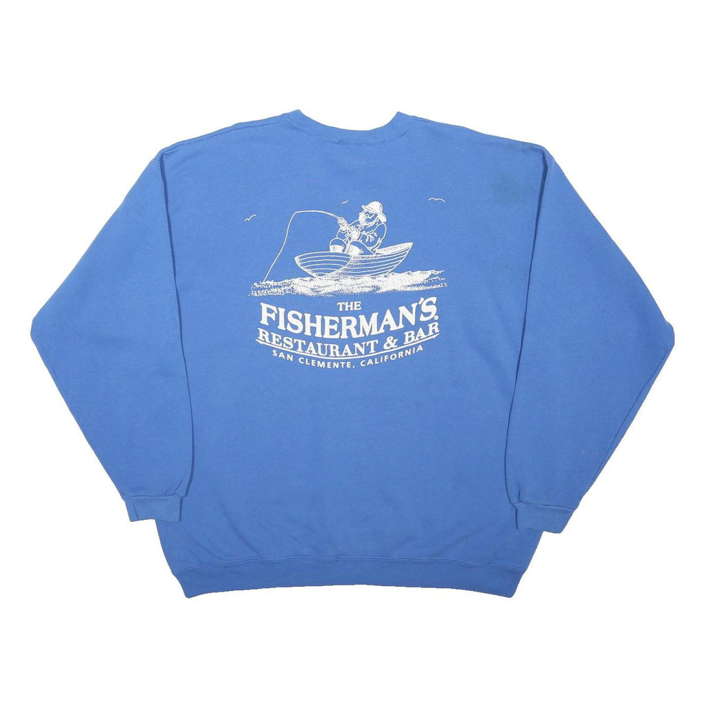 HANES Womens Blue Fisherman's Restaurant & Bar Crew Neck XL Cotton Blend