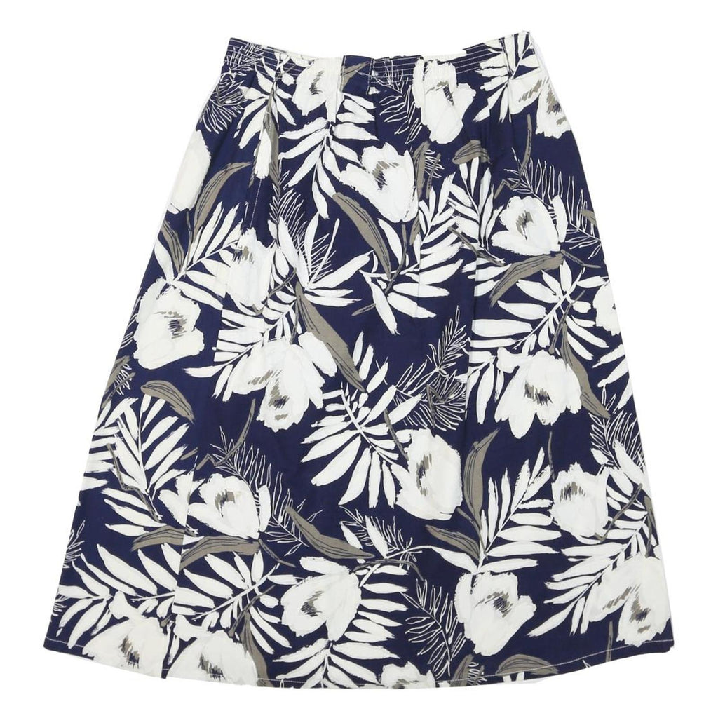 IVORY Womens Blue White Floral Midi Cotton Blend A-Line Skirt M Summer Beachwear
