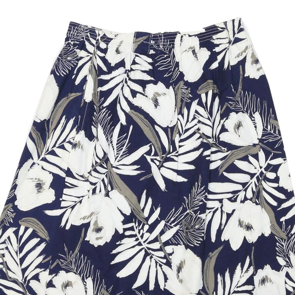 IVORY Womens Blue White Floral Midi Cotton Blend A-Line Skirt M Summer Beachwear