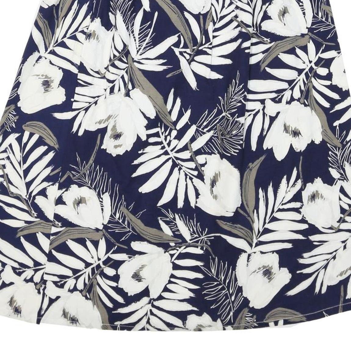 IVORY Womens Blue White Floral Midi Cotton Blend A-Line Skirt M Summer Beachwear