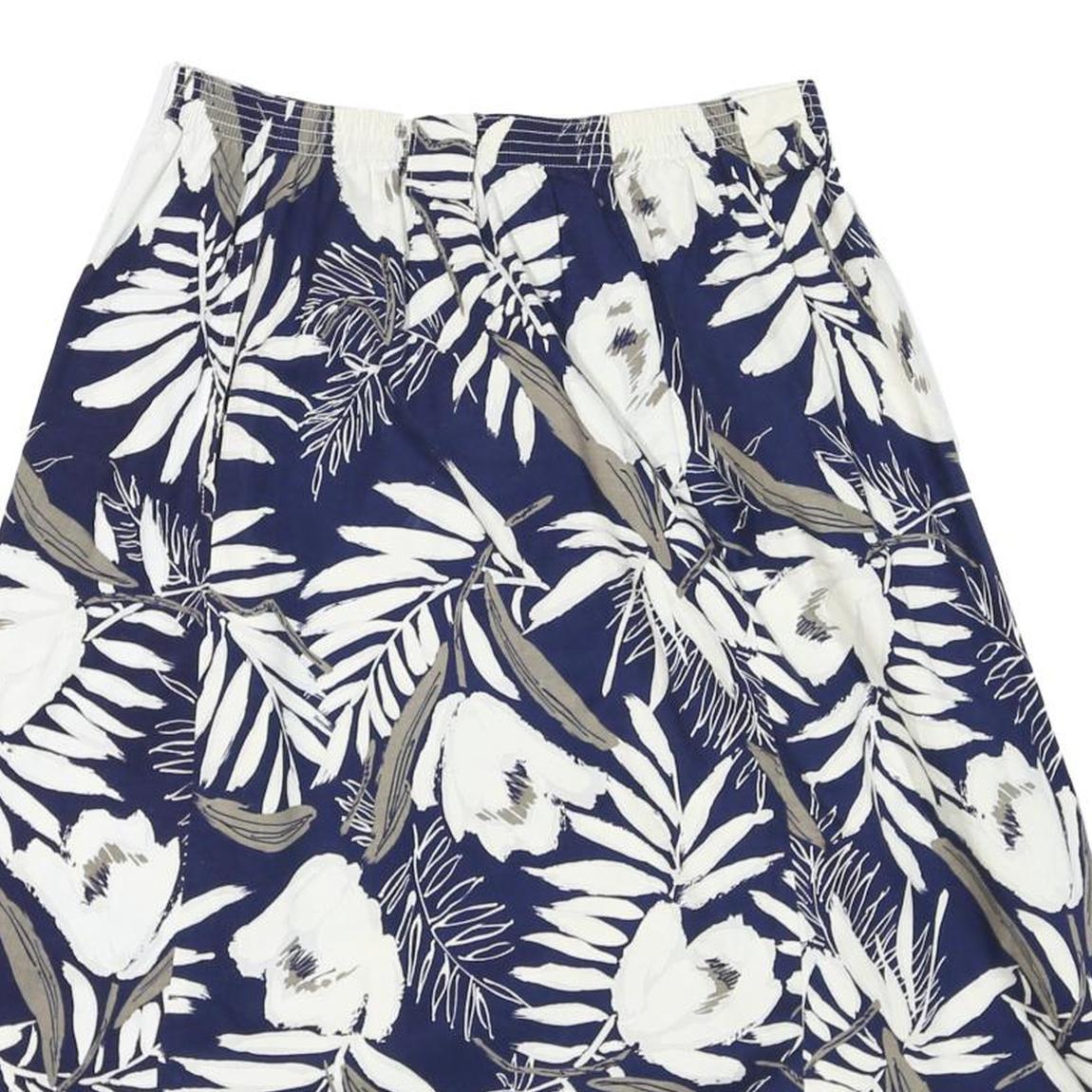 IVORY Womens Blue White Floral Midi Cotton Blend A-Line Skirt M Summer Beachwear