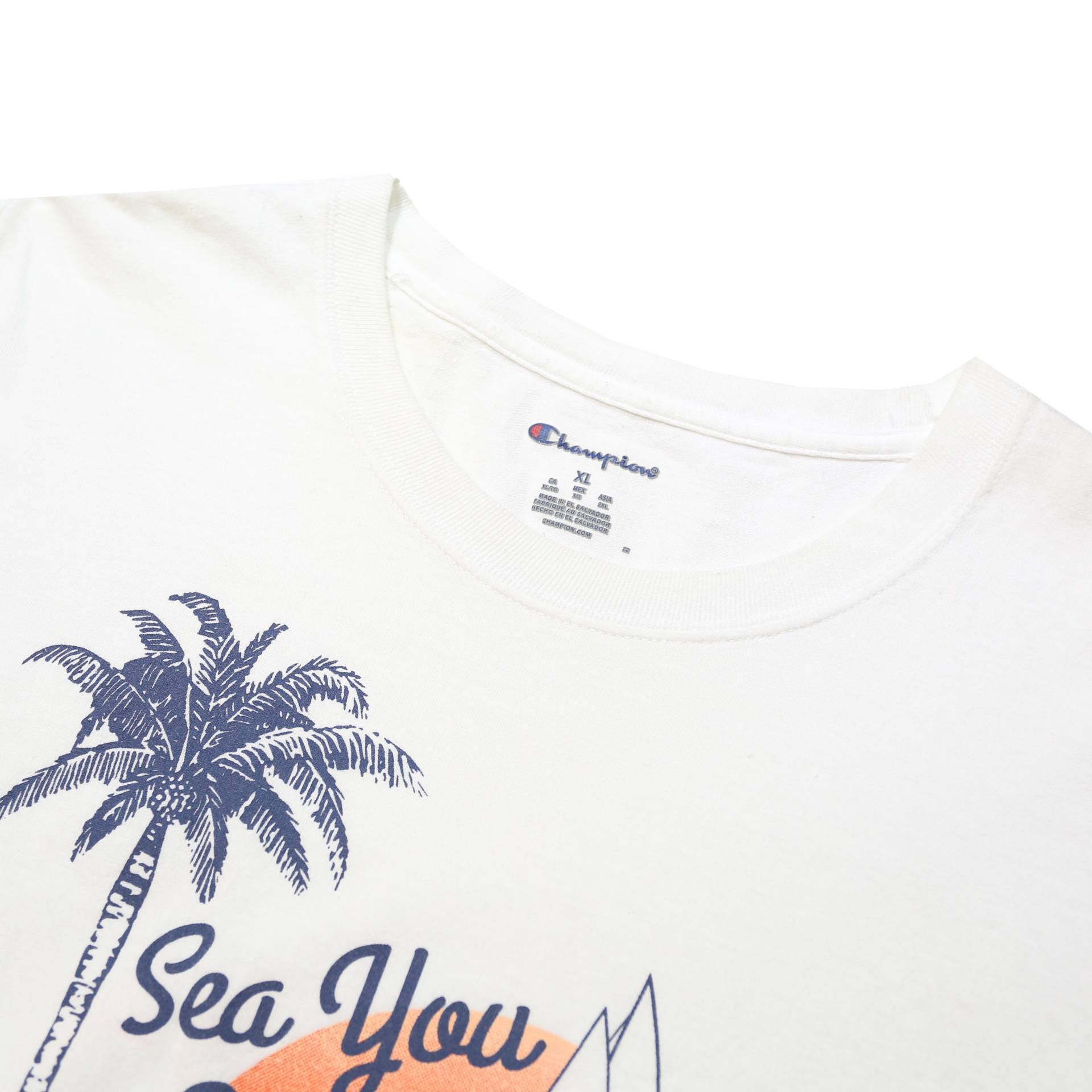 CHAMPION Mens White Graphic T-Shirt XL Short Sleeve Crew Neck Sea You Later