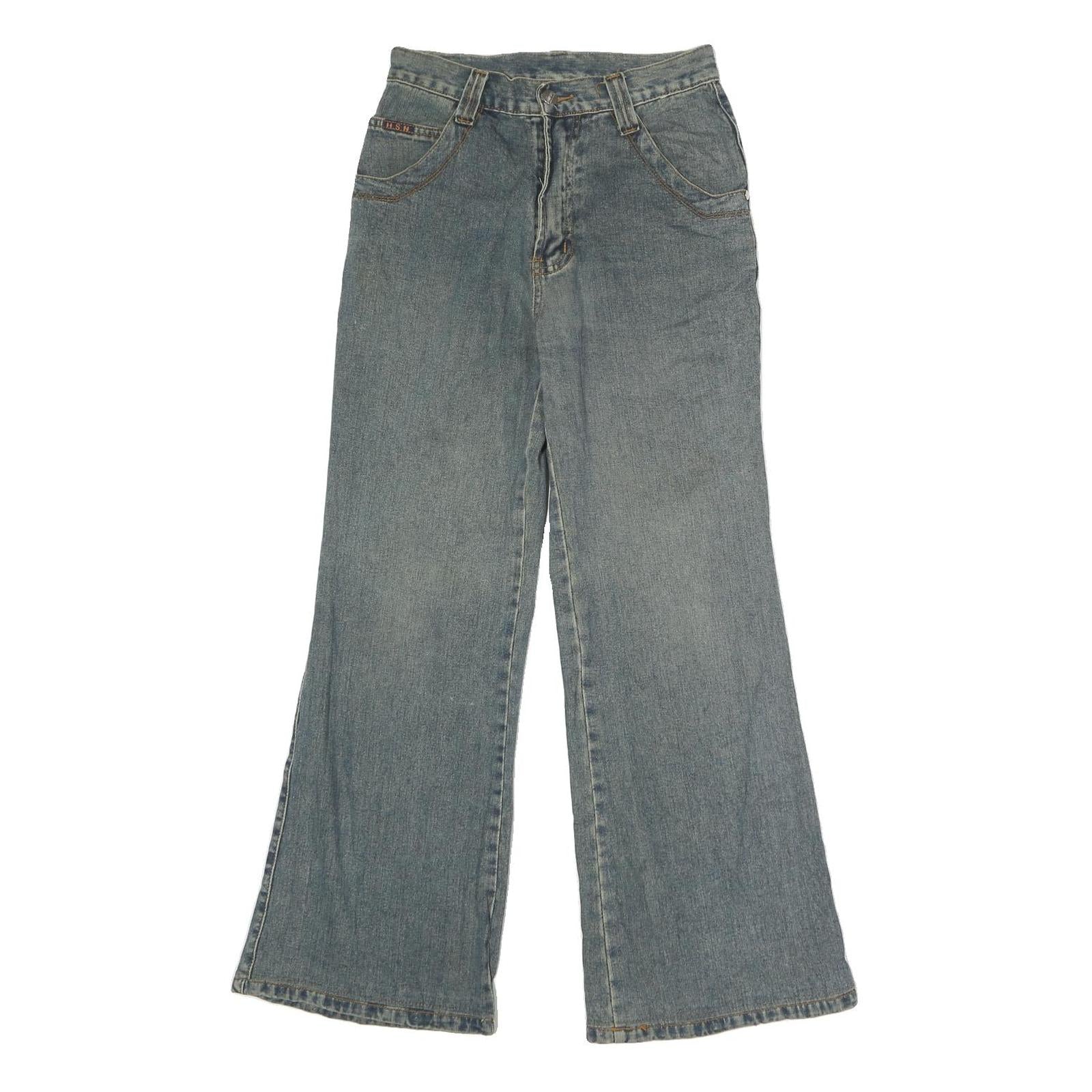 HAOSSHINU Mens Regular Fit Flared Denim Light Blue Cotton Jeans W26 L27 Stylish