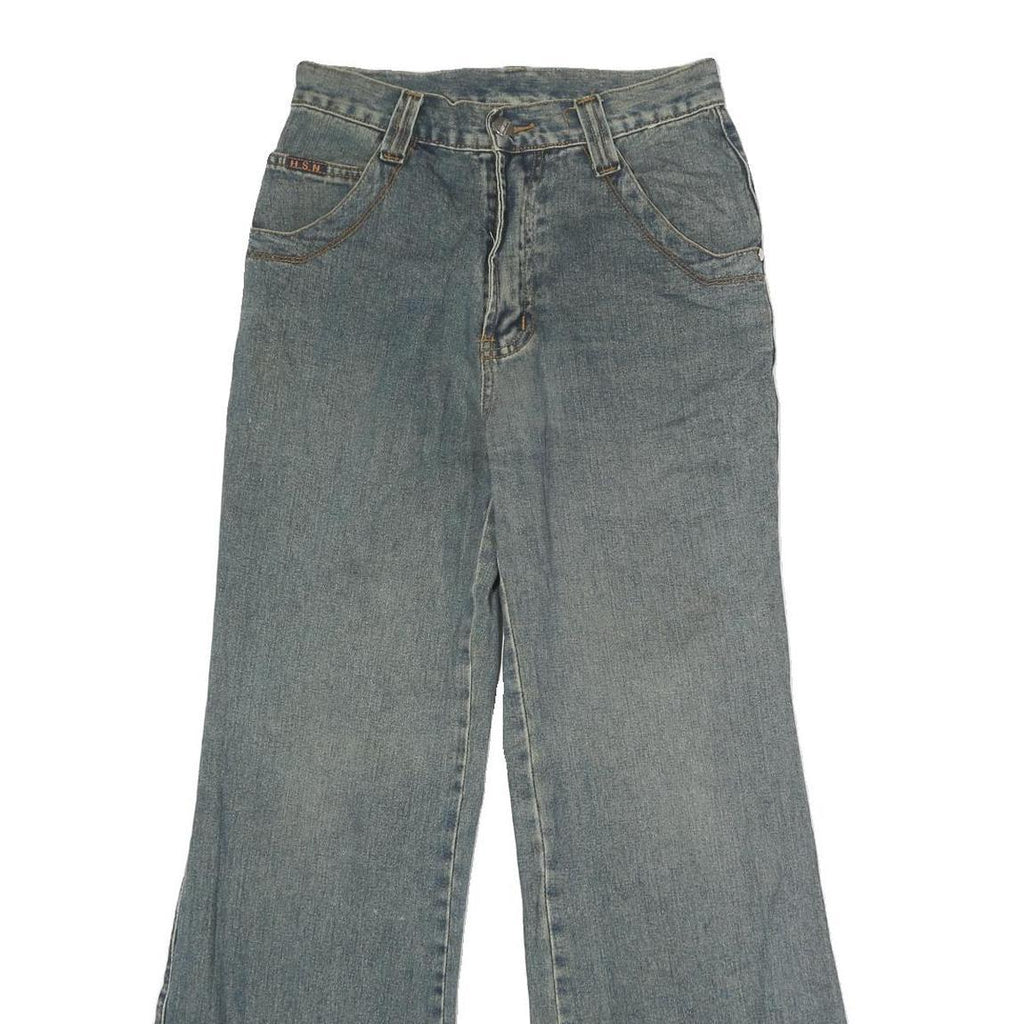 HAOSSHINU Mens Regular Fit Flared Denim Light Blue Cotton Jeans W26 L27 Stylish