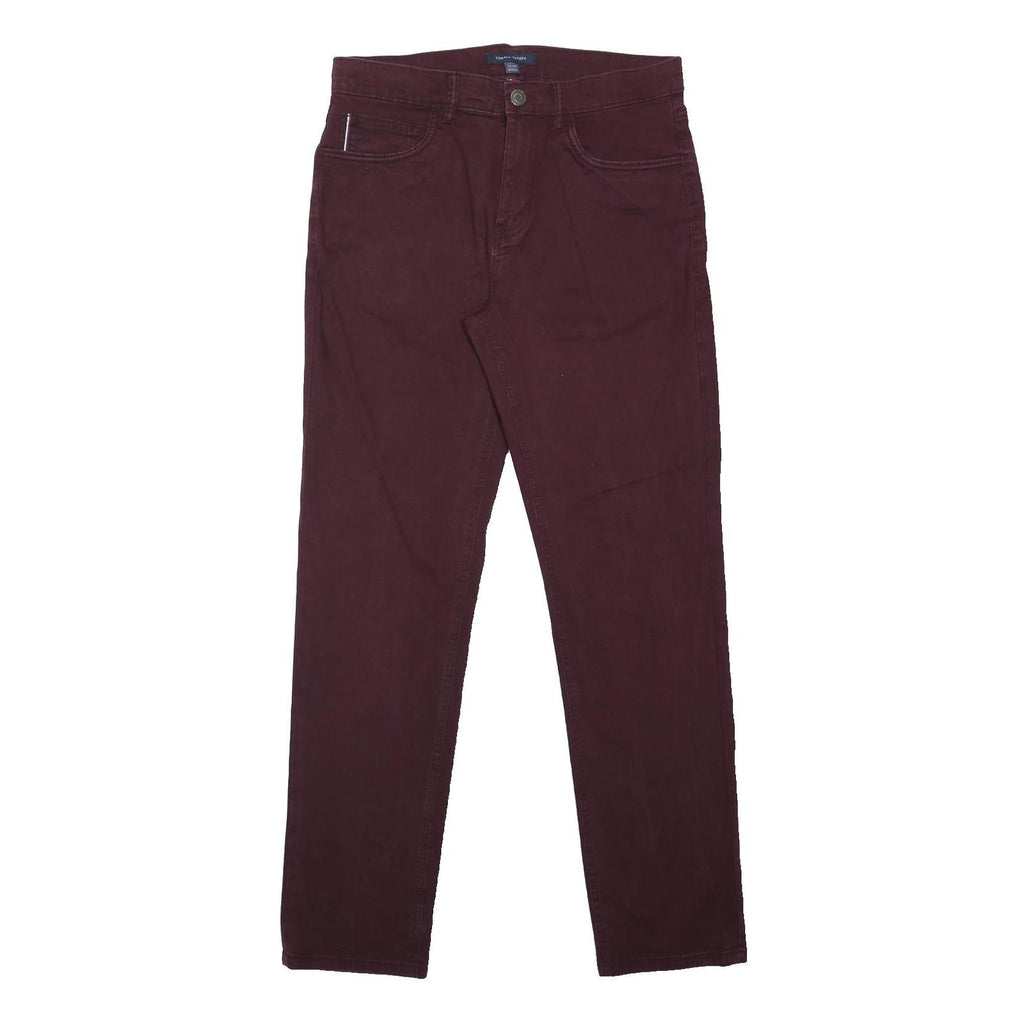 TOMMY HILFIGER Mens Jeans Burgundy Regular Straight Denim W32 L32 Zip Cotton