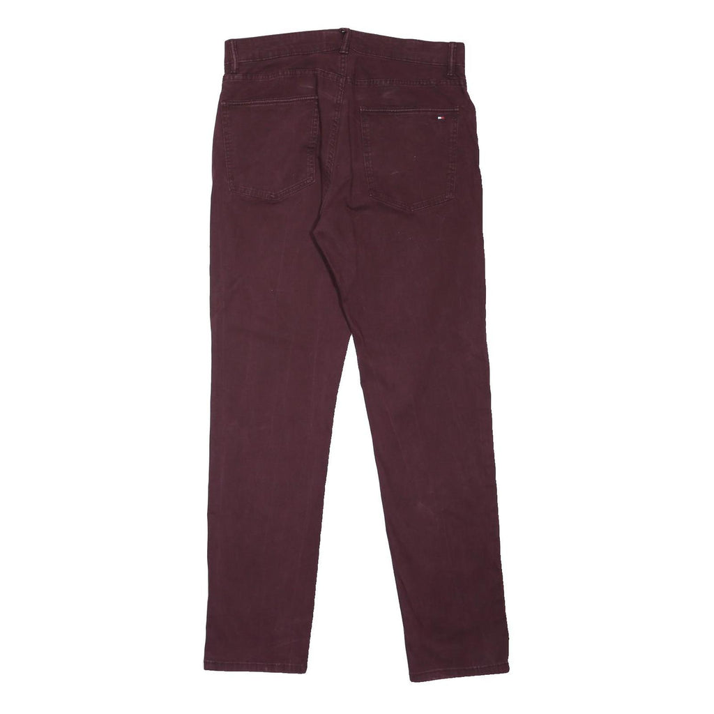 TOMMY HILFIGER Mens Jeans Burgundy Regular Straight Denim W32 L32 Zip Cotton