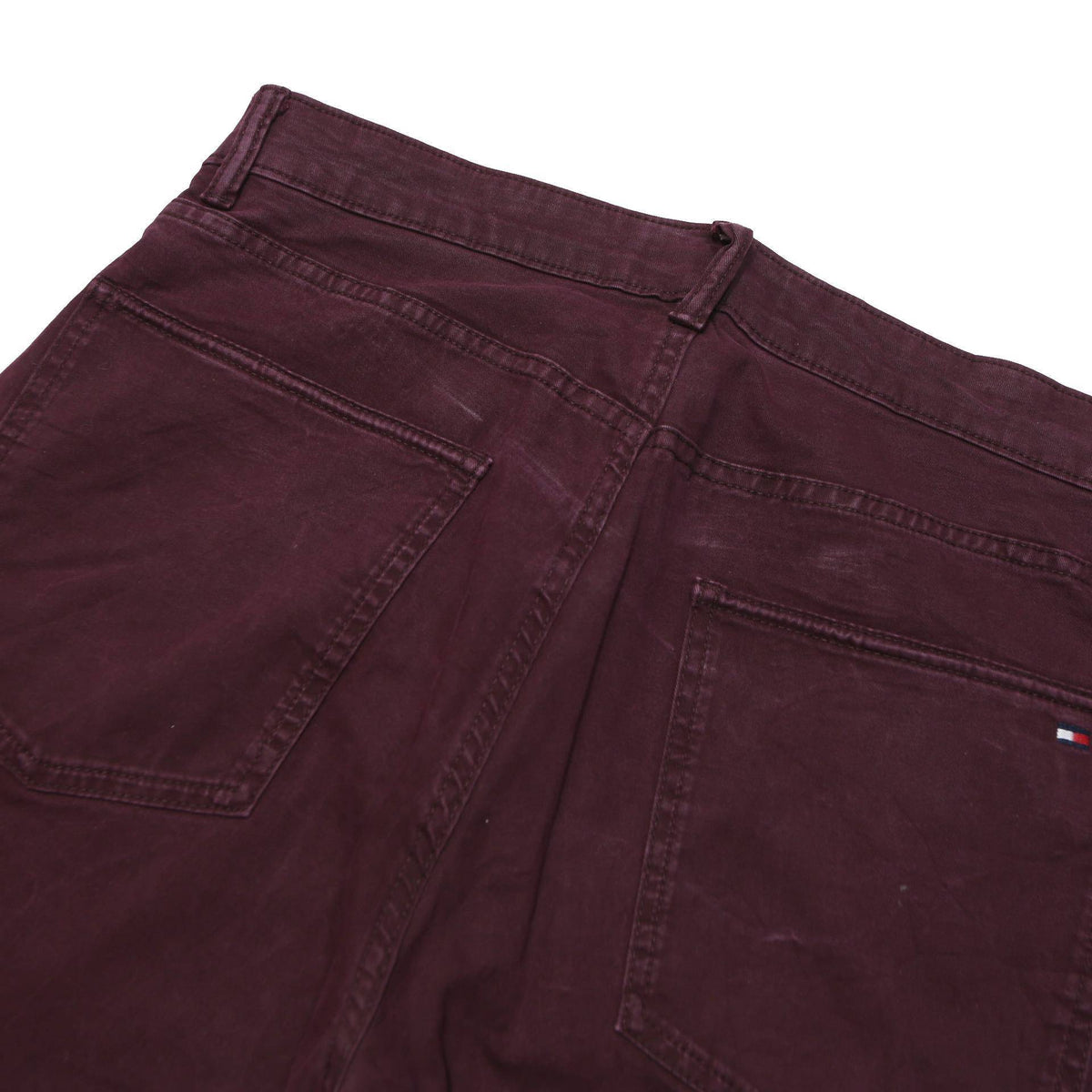 TOMMY HILFIGER Mens Jeans Burgundy Regular Straight Denim W32 L32 Zip Cotton