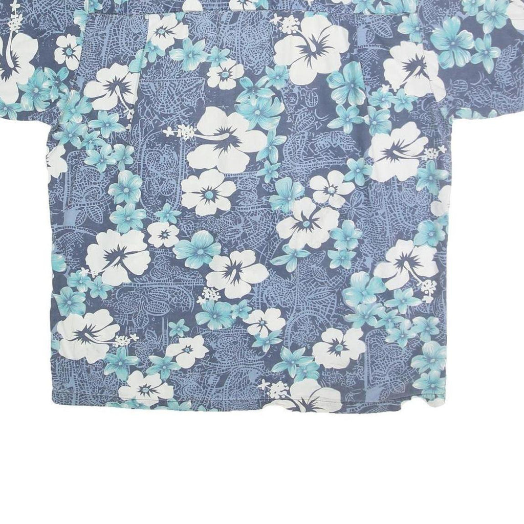 PACIFIC SCENE Mens Blue & White Floral Cotton Shirt L Hawaiian Style Casual