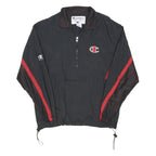 CHAMPION Mens Black & Red Nylon Track Jacket L Half Zip Sport Casual