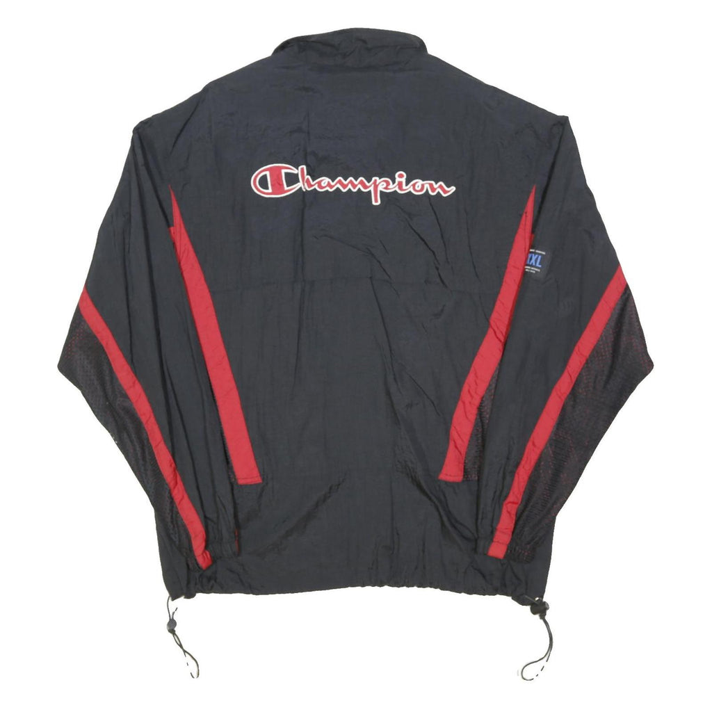 CHAMPION Mens Black & Red Nylon Track Jacket L Half Zip Sport Casual