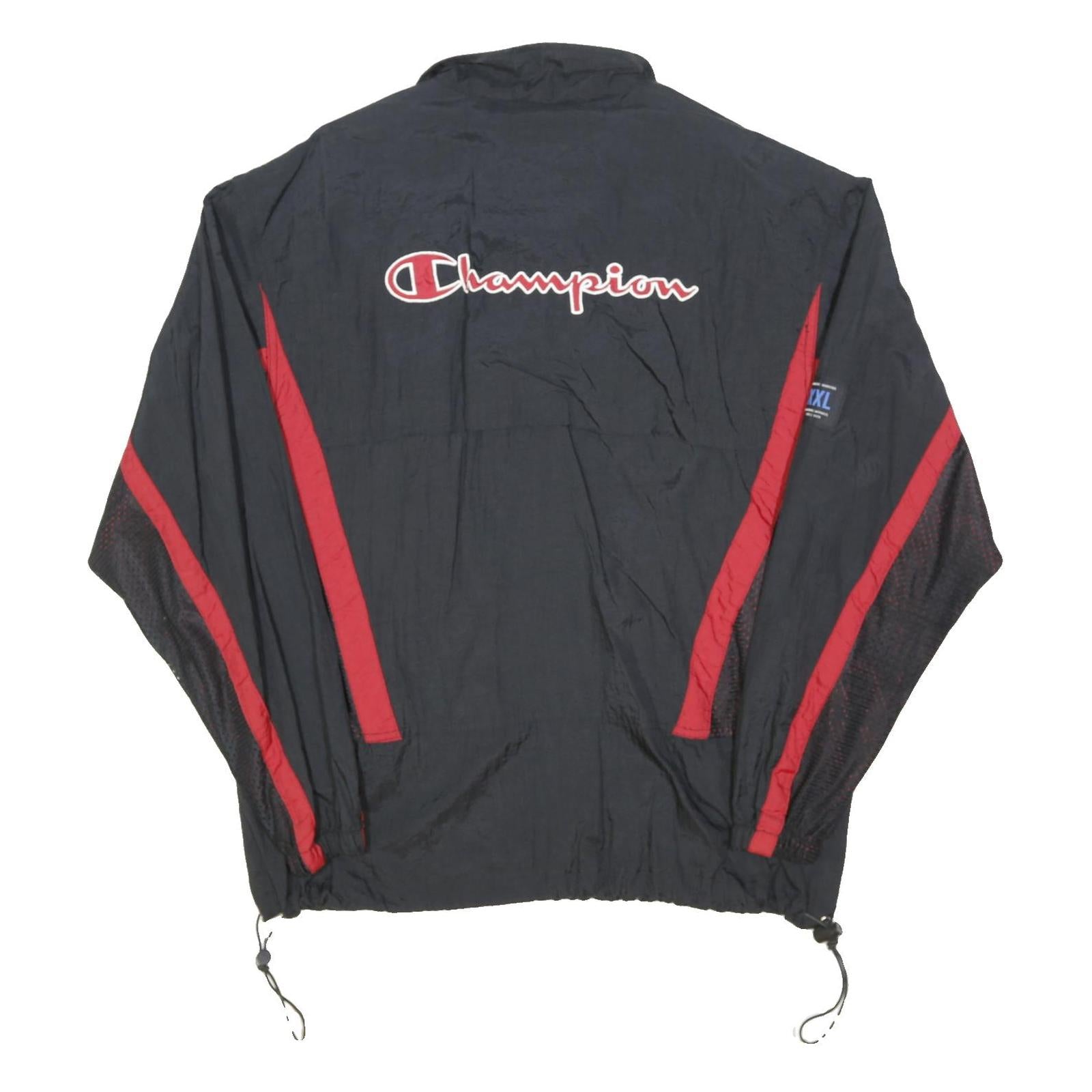 CHAMPION Mens Black & Red Nylon Track Jacket L Half Zip Sport Casual