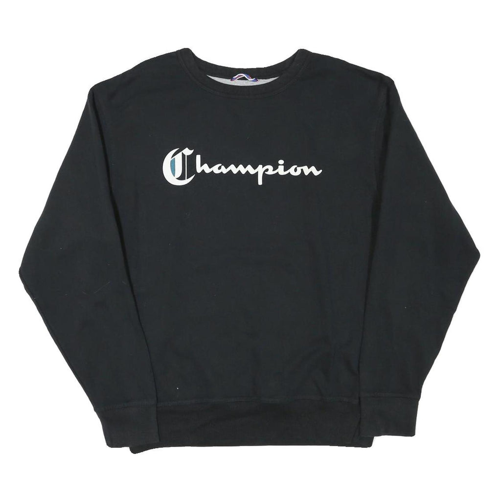 CHAMPION Mens Black Cotton Blend Crew Neck M Sweatshirt Classic Logo Pullover
