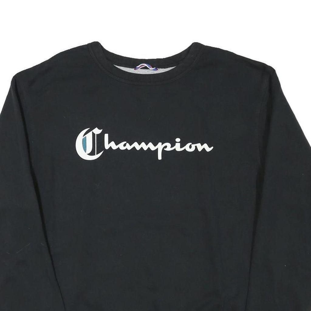 CHAMPION Mens Black Cotton Blend Crew Neck M Sweatshirt Classic Logo Pullover