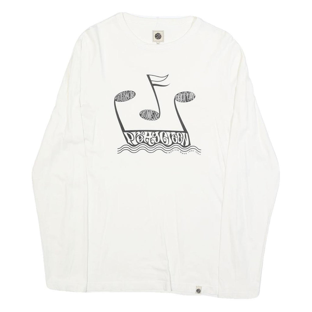 PRETTY GREEN Mens White Long Sleeve Crew Neck Graphic T-Shirt S Cotton Blend