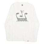 PRETTY GREEN Mens White Long Sleeve Crew Neck Graphic T-Shirt S Cotton Blend