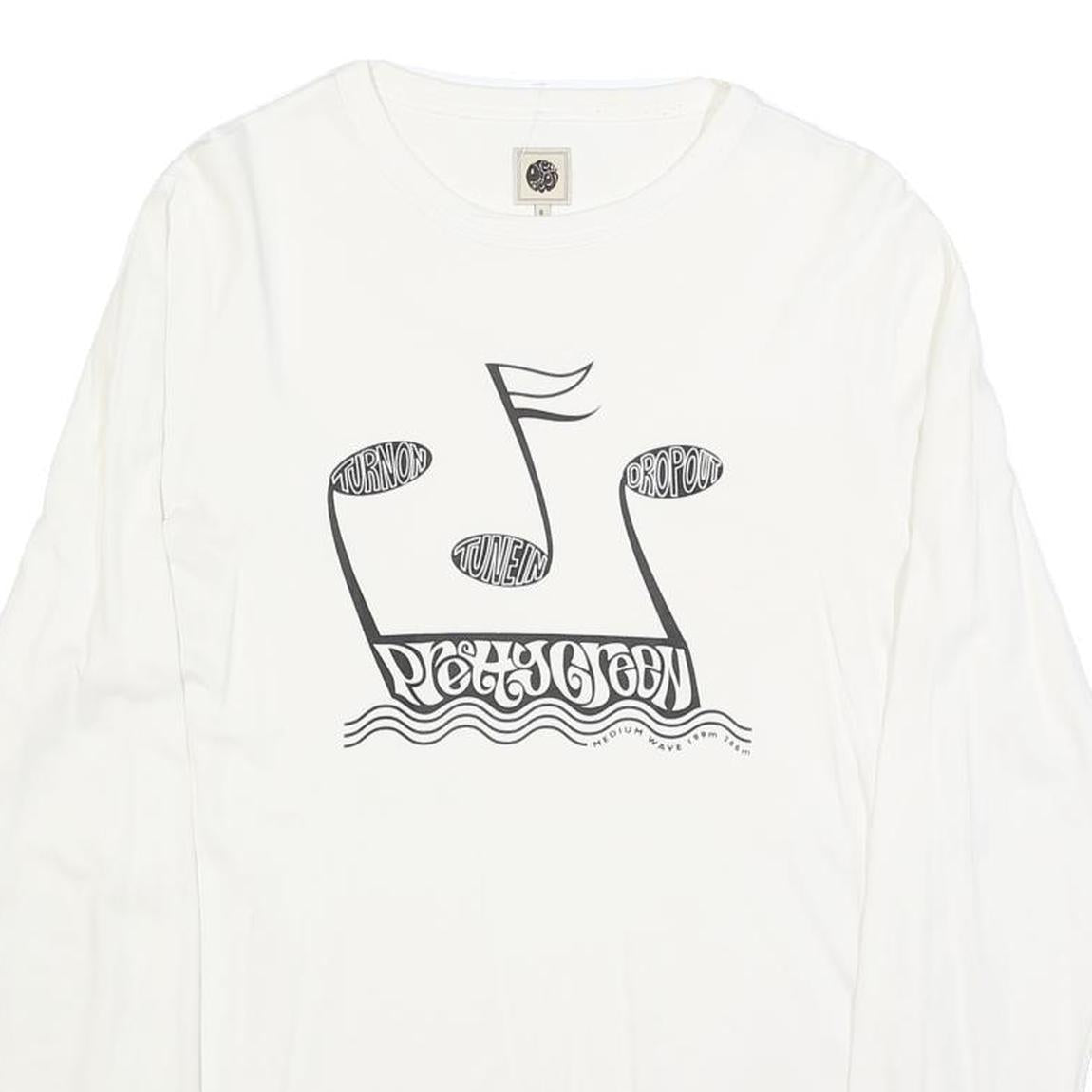 PRETTY GREEN Mens White Long Sleeve Crew Neck Graphic T-Shirt S Cotton Blend