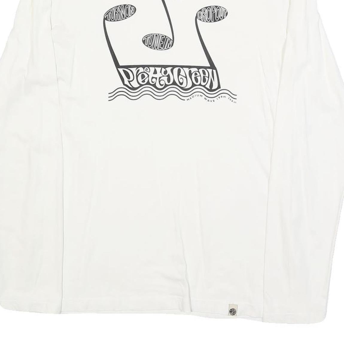 PRETTY GREEN Mens White Long Sleeve Crew Neck Graphic T-Shirt S Cotton Blend