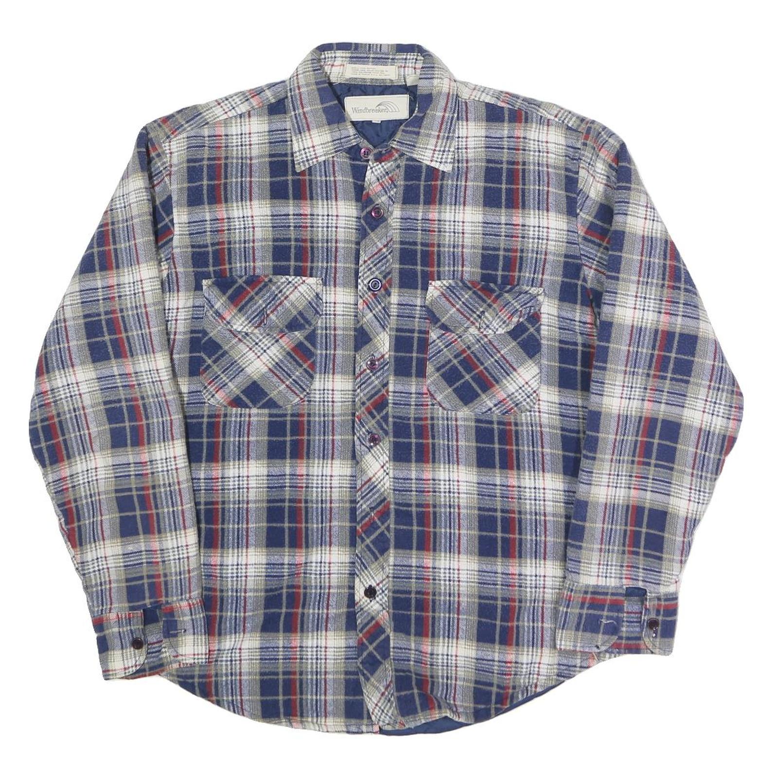 WINDBREAKER Mens Blue & Cream Plaid Shirt M Cotton Blend Casual Button Up
