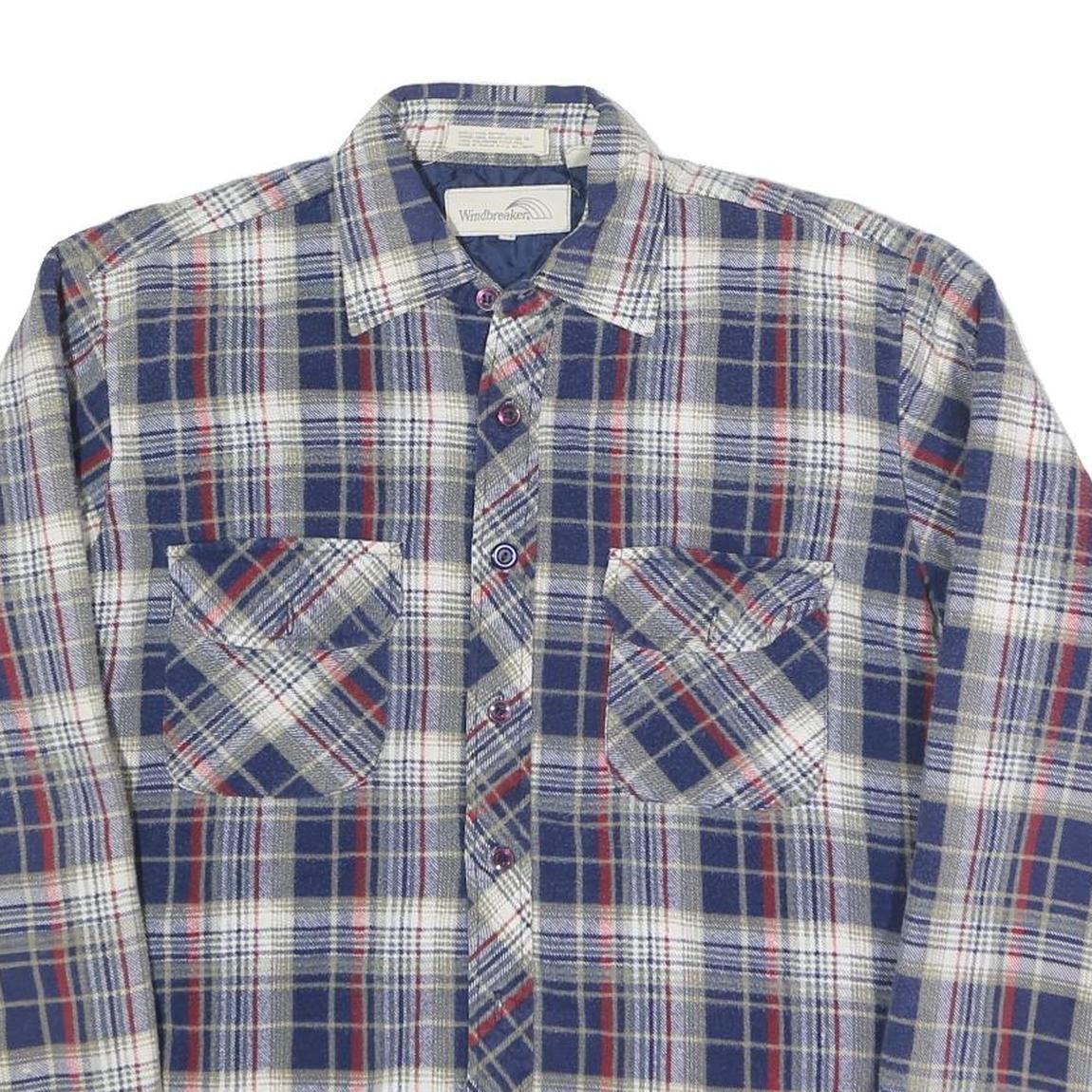 WINDBREAKER Mens Blue & Cream Plaid Shirt M Cotton Blend Casual Button Up