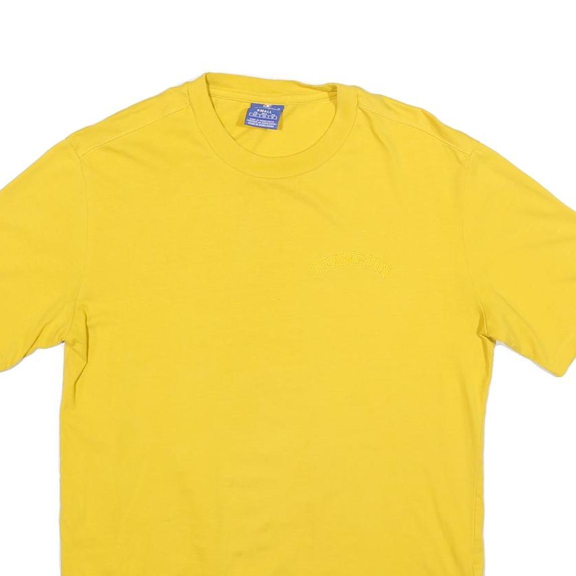 CHAMPION Mens Yellow Cotton Blend Graphic T-Shirt S Short Sleeve Crew Neck Logo