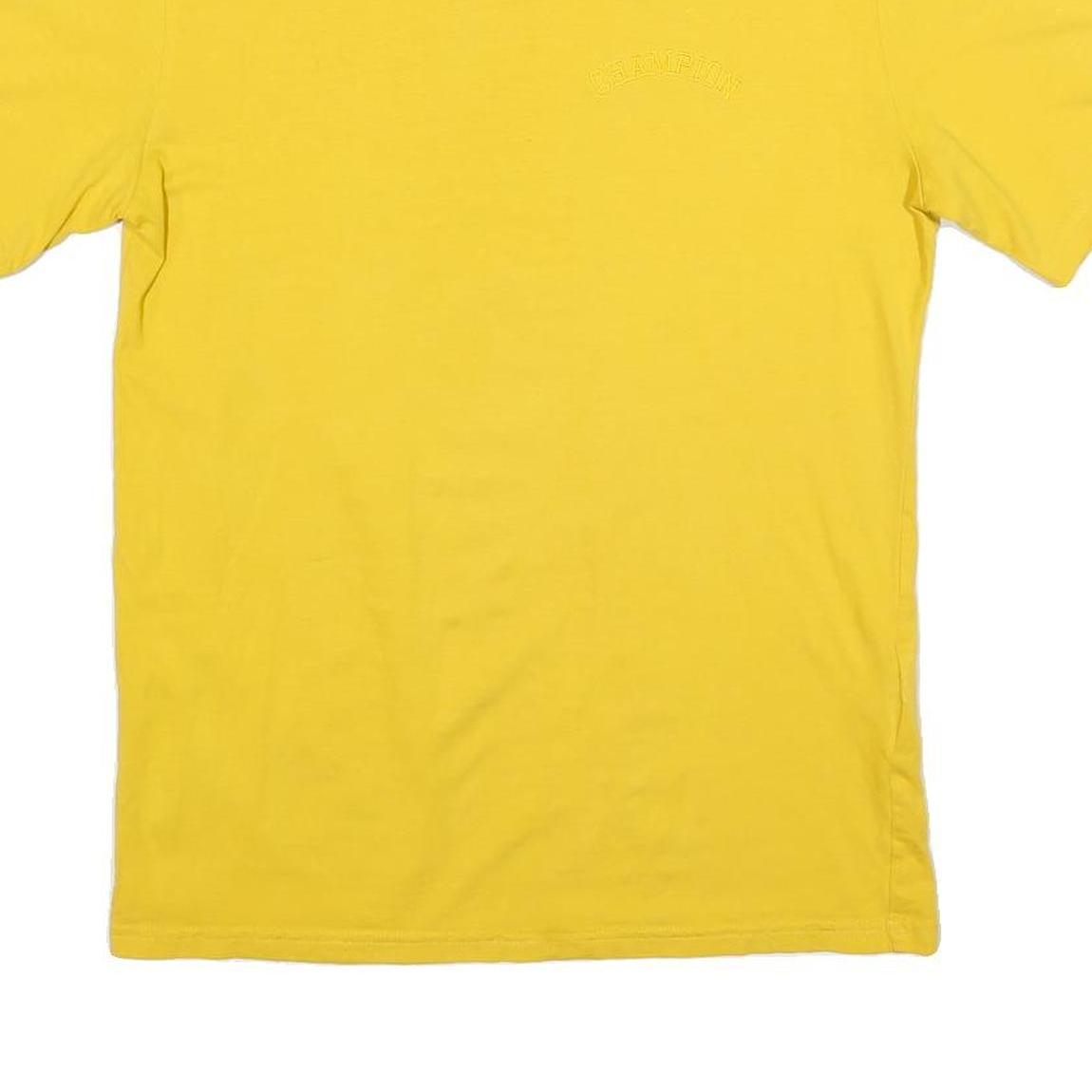 CHAMPION Mens Yellow Cotton Blend Graphic T-Shirt S Short Sleeve Crew Neck Logo