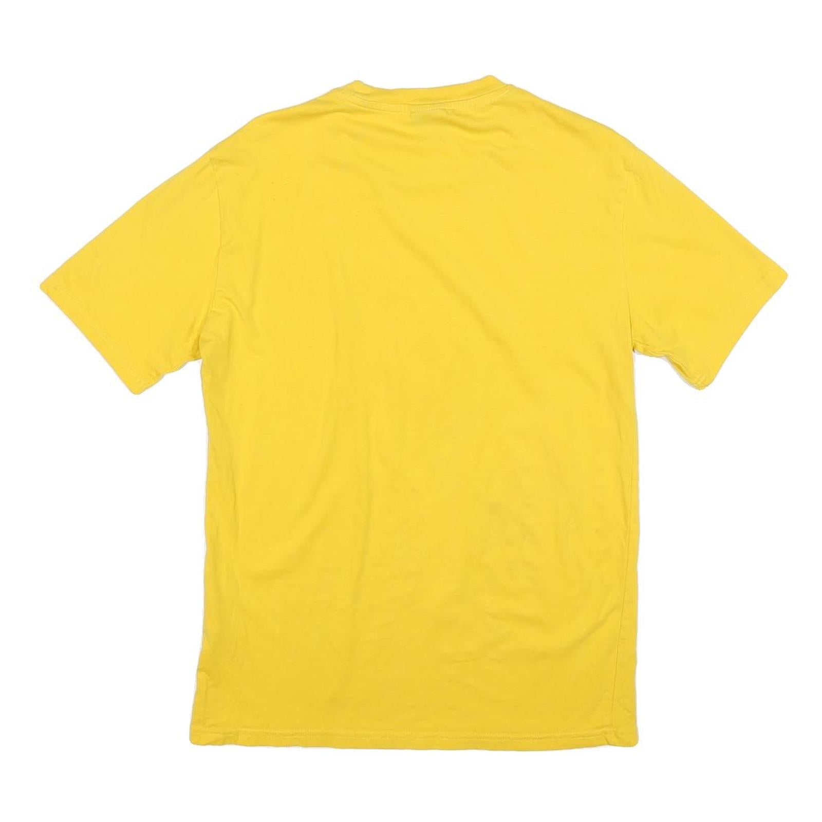 CHAMPION Mens Yellow Cotton Blend Graphic T-Shirt S Short Sleeve Crew Neck Logo