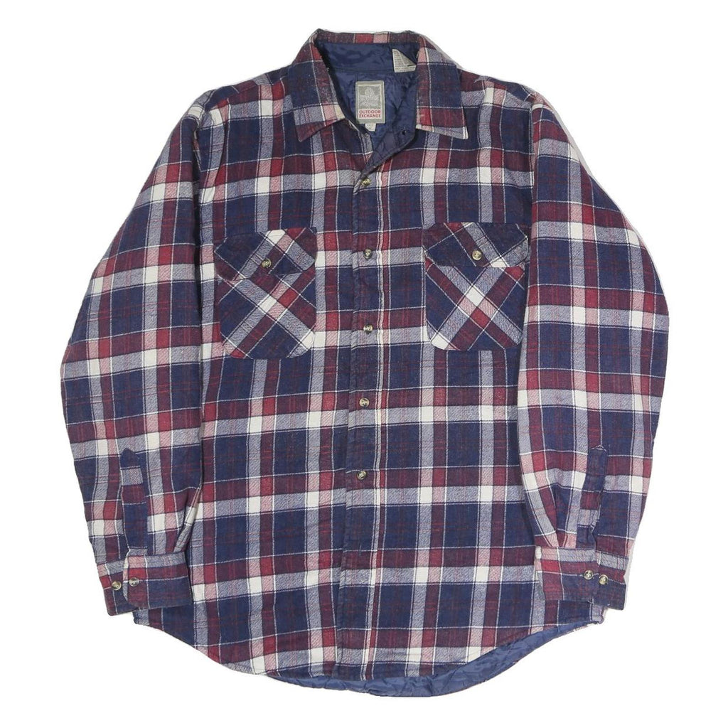 OUTDOOR EXCHANGE Mens Blue & Maroon Check Shirt M Cotton Long Sleeve Button Up