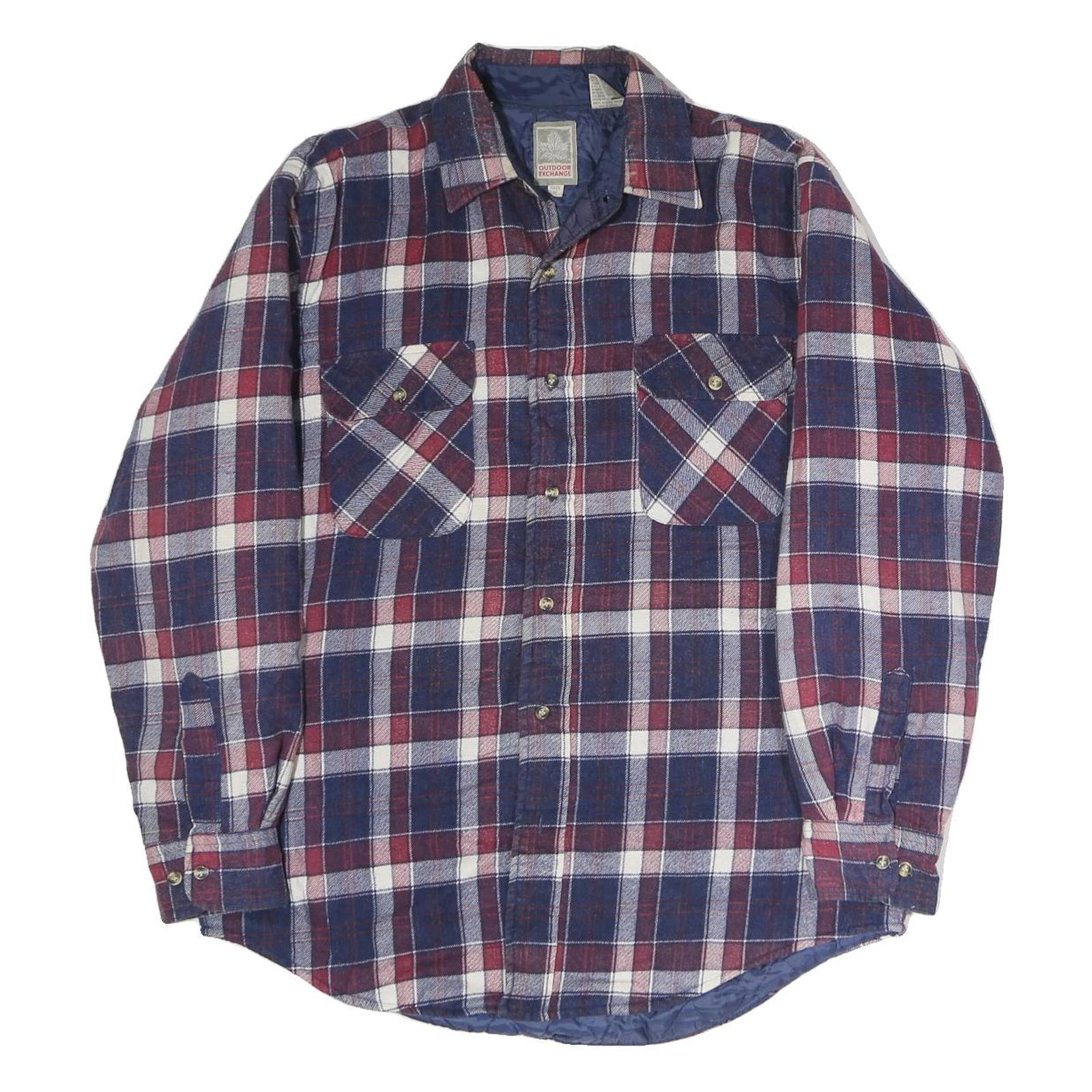 OUTDOOR EXCHANGE Mens Blue & Maroon Check Shirt M Cotton Long Sleeve Button Up