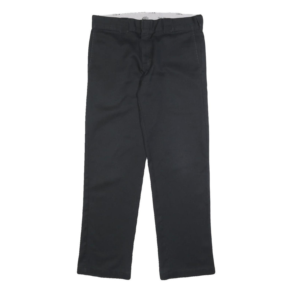 DICKIES Mens Cotton Blend Black Slim Trousers W33 L30 Workwear Zip Closure