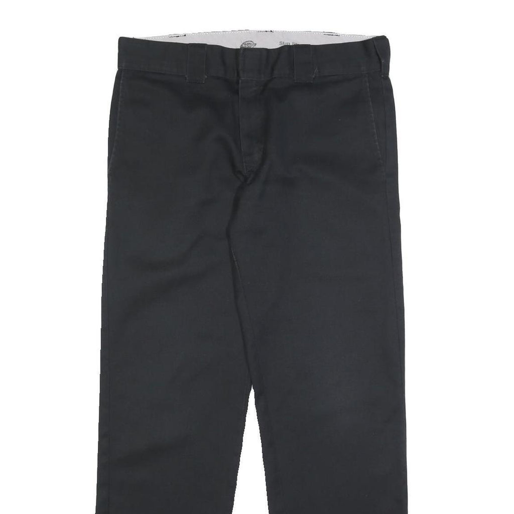 DICKIES Mens Cotton Blend Black Slim Trousers W33 L30 Workwear Zip Closure