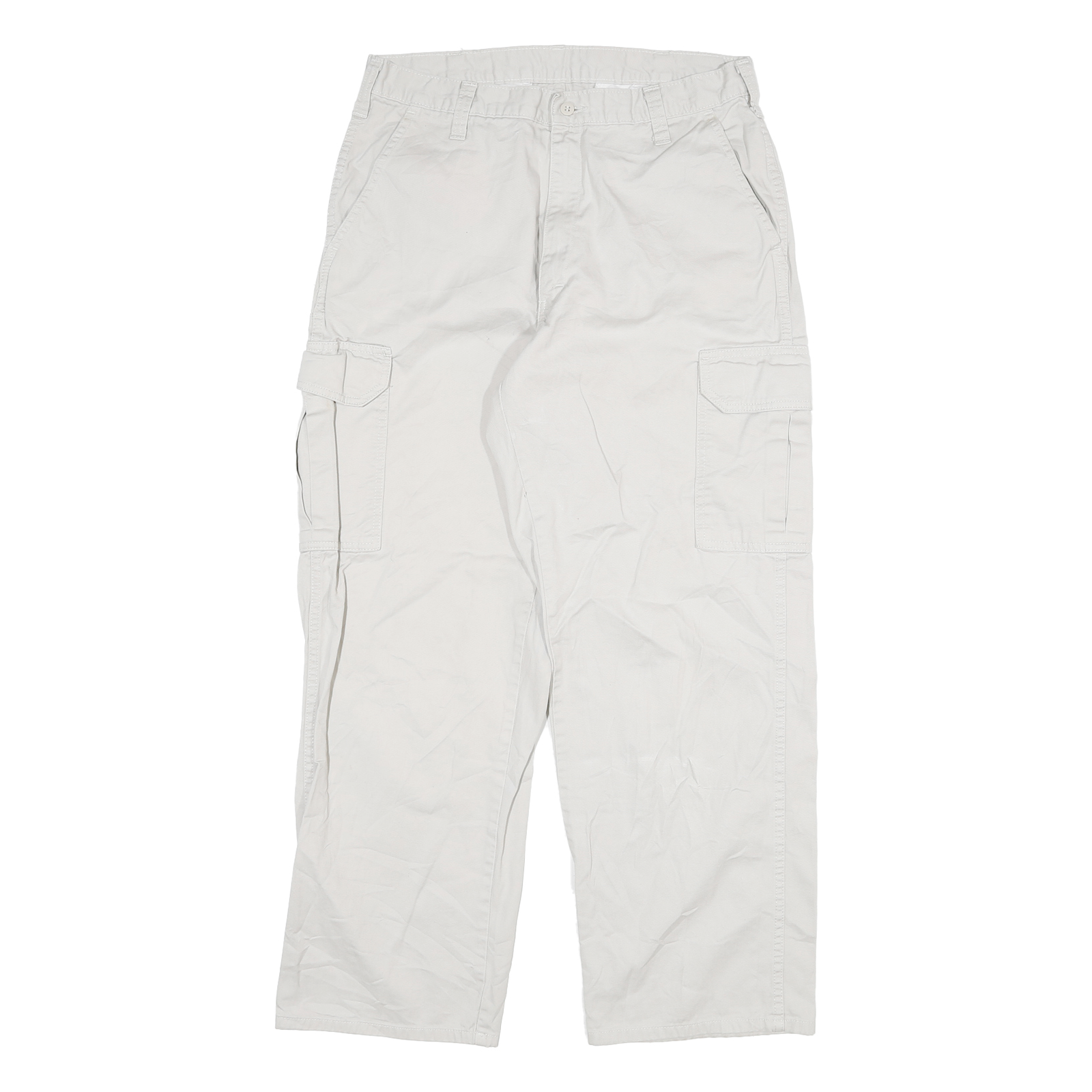 DICKIES Mens Cotton Blend White Relaxed Cargo Trousers W30 L28 Workwear Zip