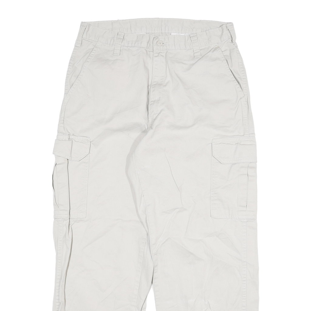 DICKIES Mens Cotton Blend White Relaxed Cargo Trousers W30 L28 Workwear Zip