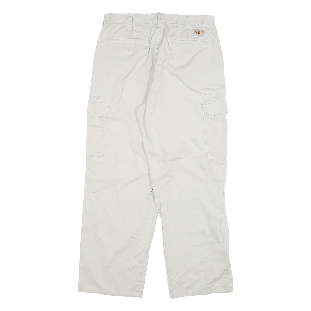 DICKIES Mens Cotton Blend White Relaxed Cargo Trousers W30 L28 Workwear Zip