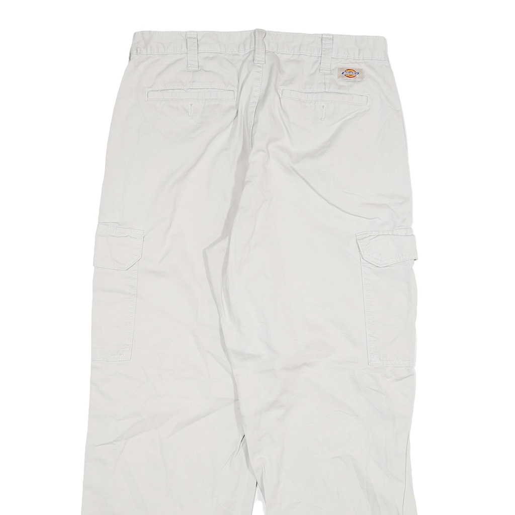 DICKIES Mens Cotton Blend White Relaxed Cargo Trousers W30 L28 Workwear Zip