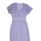 Womens Blue Floral Day Dress Polyester Short Sleeve Midi Size S Lightweight