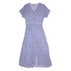 Womens Blue Floral Day Dress Polyester Short Sleeve Midi Size S Lightweight