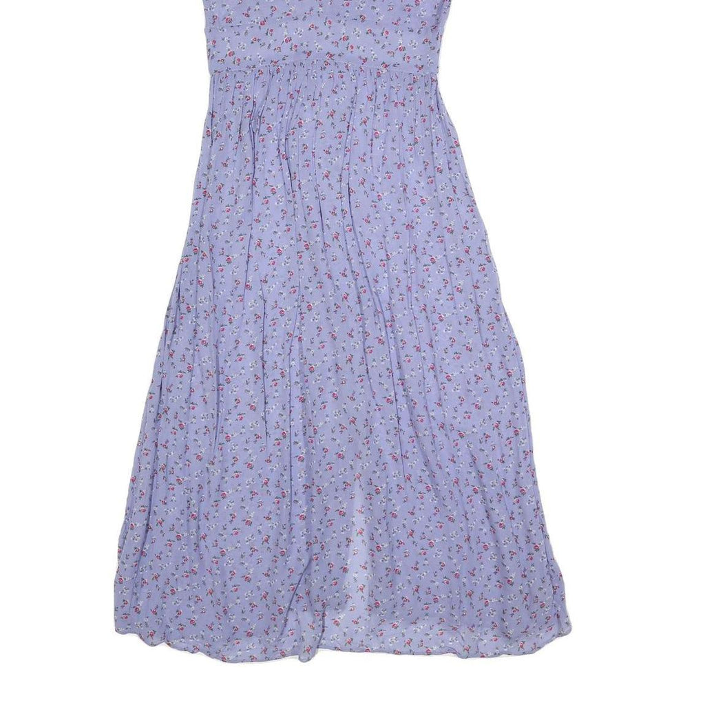 Womens Blue Floral Day Dress Polyester Short Sleeve Midi Size S Lightweight