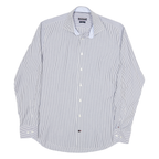 TOMMY HILFIGER Mens Blue & White Striped Shirt M Formal Button Closure Classic