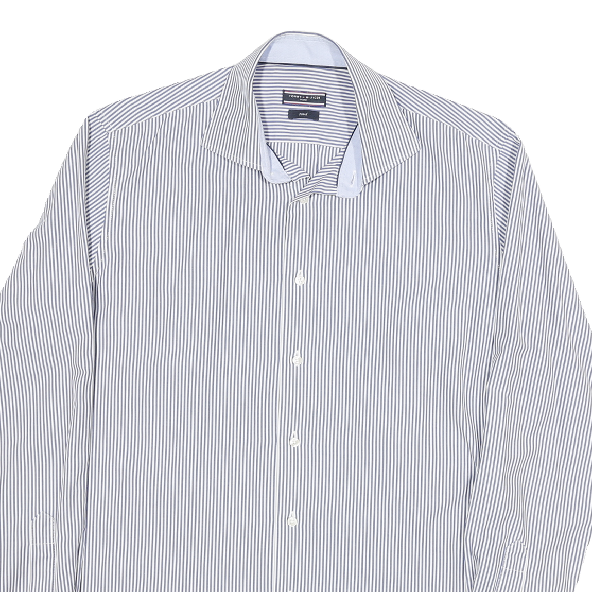 TOMMY HILFIGER Mens Blue & White Striped Shirt M Formal Button Closure Classic