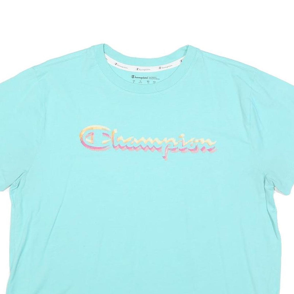 CHAMPION Womens Blue & Pink Graphic T-Shirt XL Short Sleeve Crew Neck Casual