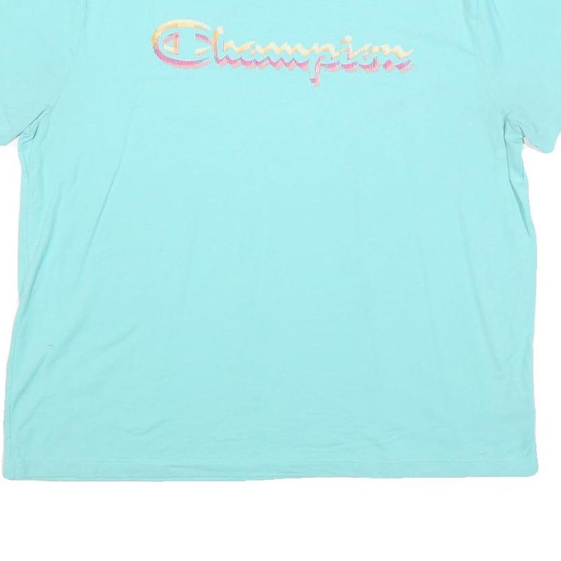 CHAMPION Womens Blue & Pink Graphic T-Shirt XL Short Sleeve Crew Neck Casual