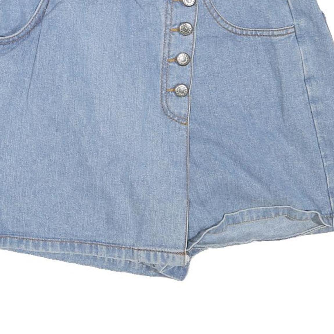 BOLERO Womens Blue Denim Mini Cotton Blend Skater Skirt M Button Fastening