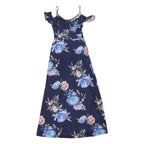 LIPSY LONDON Womens Navy Blue Floral Cold Shoulder Maxi Dress Cotton Blend UK 10