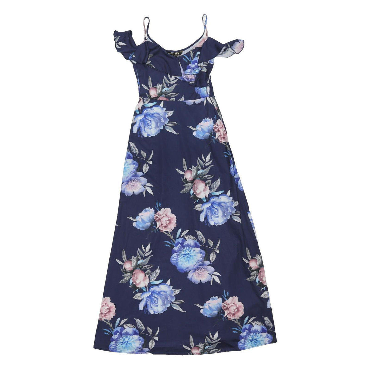LIPSY LONDON Womens Navy Blue Floral Cold Shoulder Maxi Dress Cotton Blend UK 10